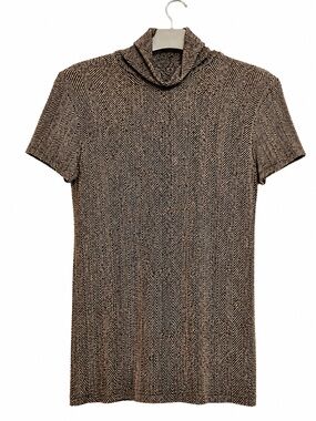 Ralph Lauren Brown and Black Short-Sleeve Mock Neck Top